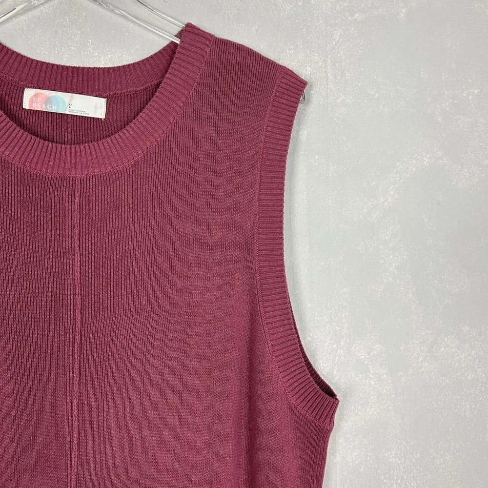 Free People beach size L sleeveless ribbed maxi dress pink side slit crewneck - Picture 5 of 10